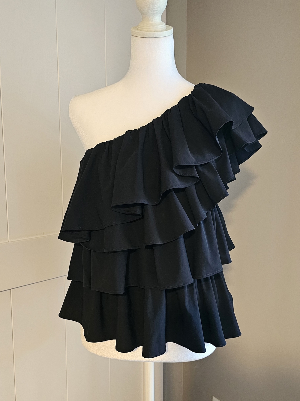 Express Black One-Shoulder Ruffle Blouse